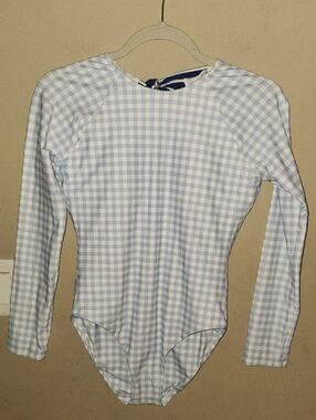 Nwt- Minnow Woman's oasis blue gingham rashguard one piece Size Small